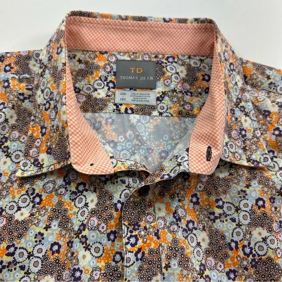 Thomas Dean Multicolored Floral Dress Shirt Mens 2XB Big Flip Cuff Long Sleeve - Picture 4 of 7